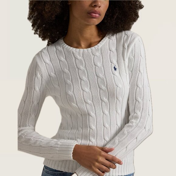 (NWOT) Polo Ralph Lauren Textural Cable-Knit Cotton Crewneck Sweater (White) - Picture 3 of 16